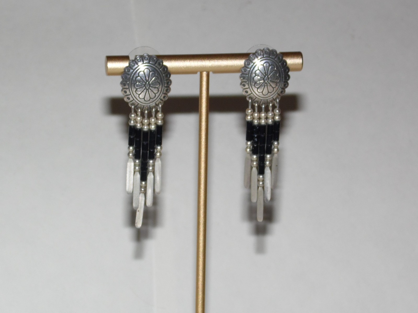 Vintage Carolyn Pollack Q.T. Sterling Silver 925 Onyx Dangle Southwest Earrings