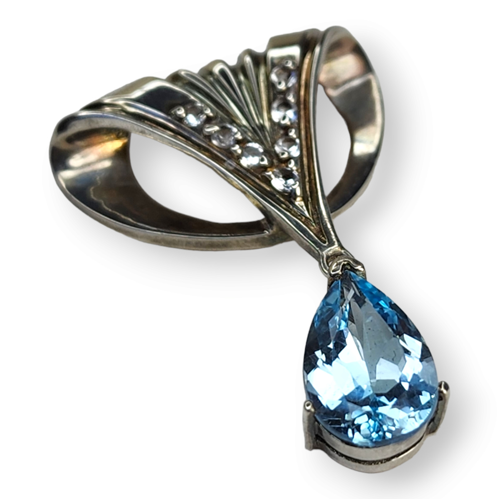 Vintage Sterling Silver 925 Blue Topaz and Clear Topaz Faceted Pendant