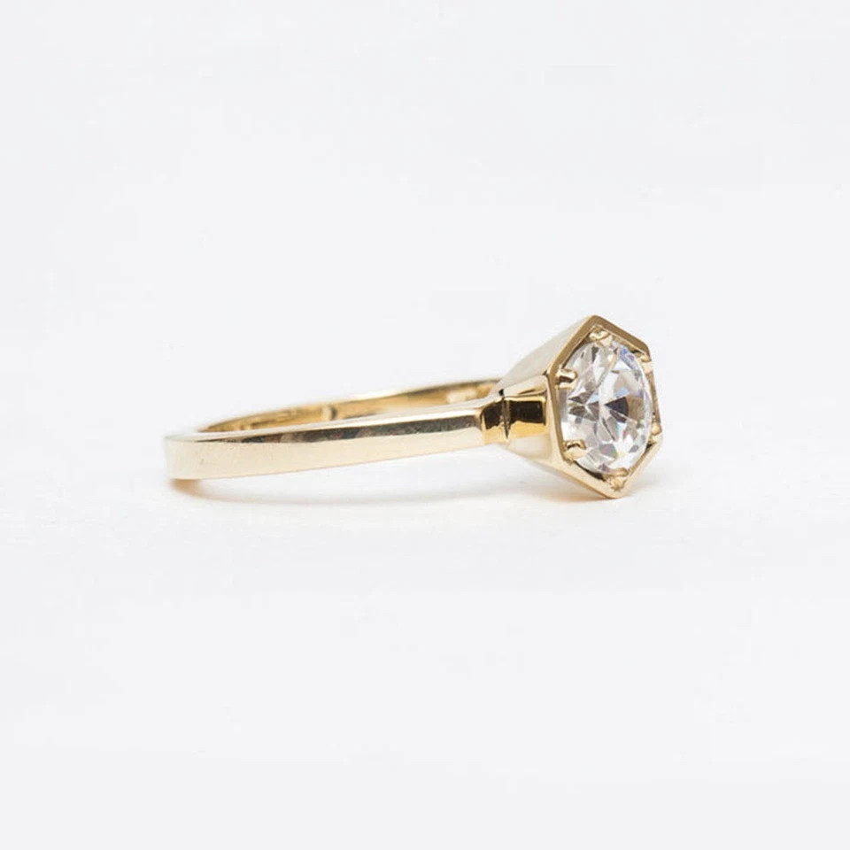 10K Yellow GoldFN Ring With Simple 0.35CT Round Cut White Moissanite For Women’s