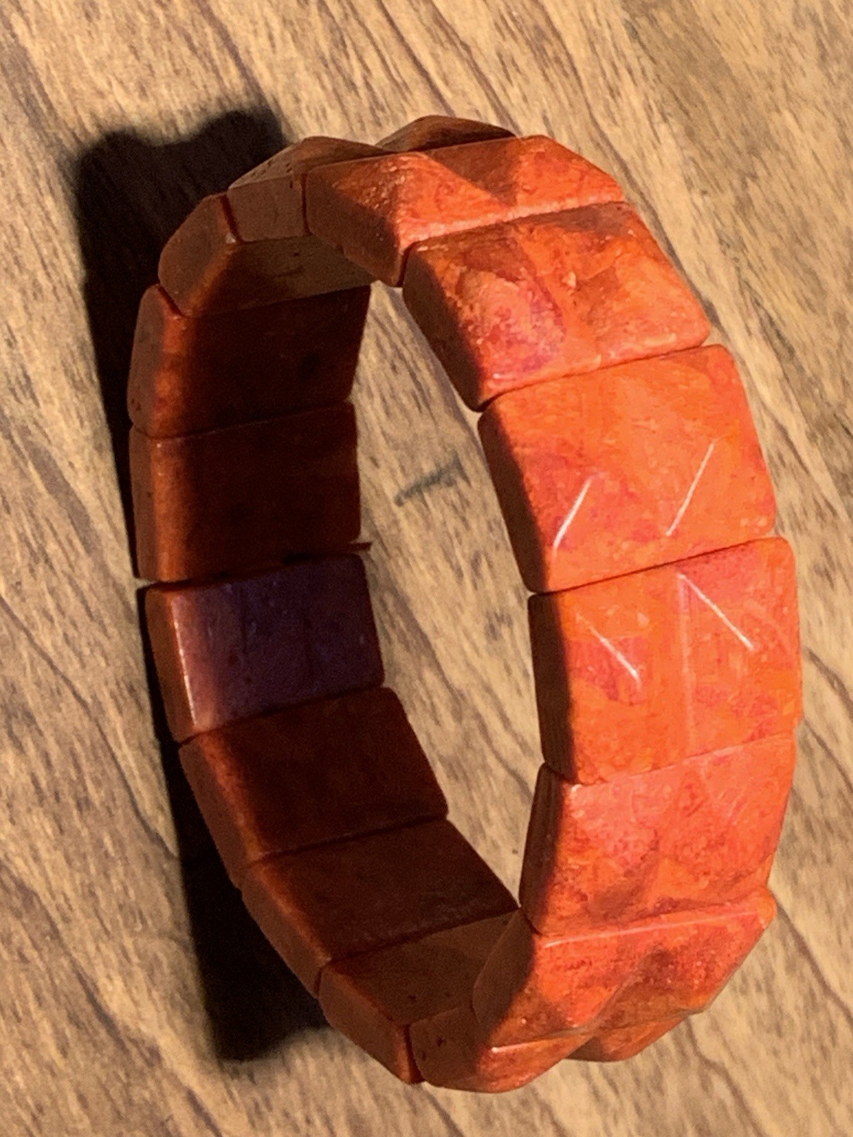 Beautiful Vintage Red Genuine Coral Carved Stretch Bracelet Bangle