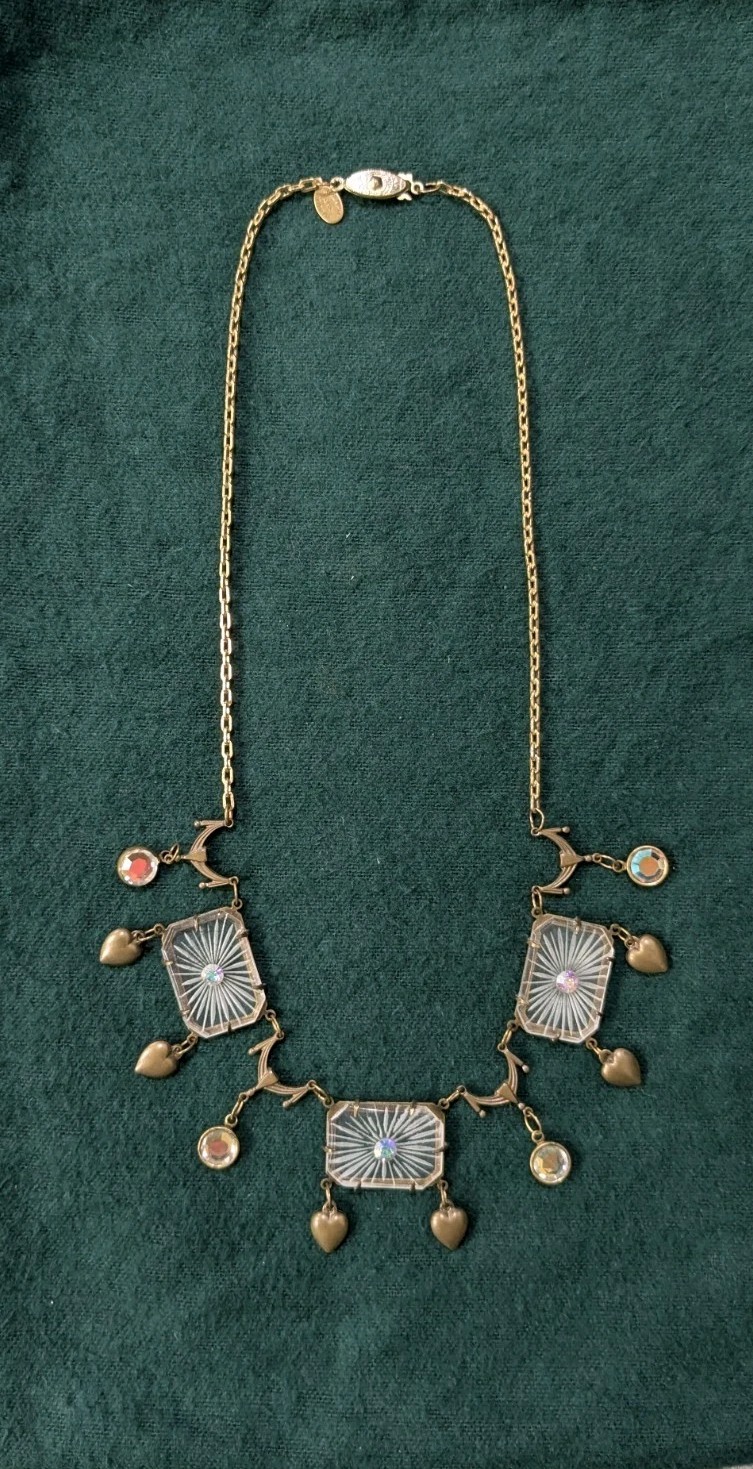 Vtg. Glass Works Studio Hearts & Panels Necklace 19″