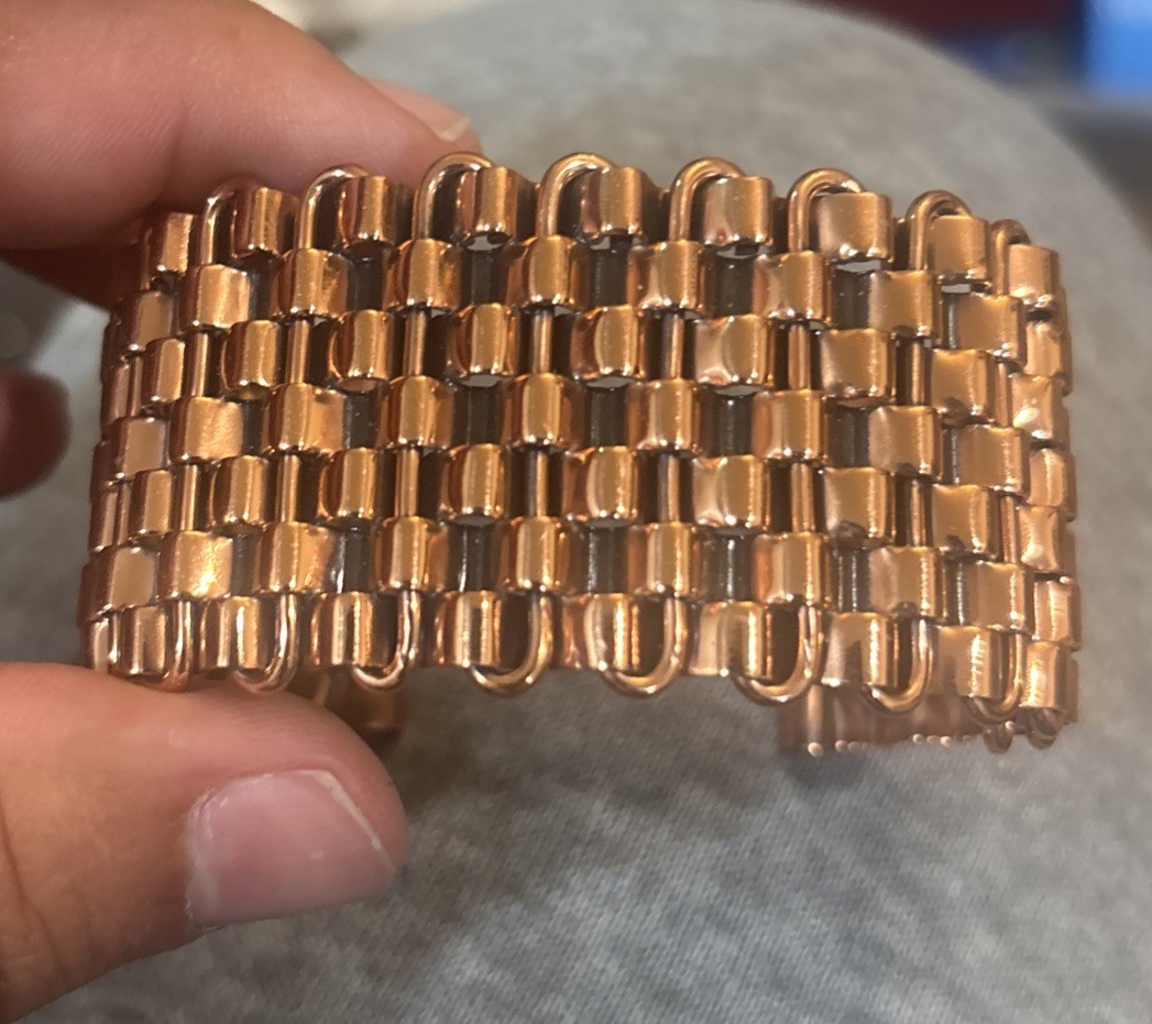 VTG RENOIR Copper Modernist Basket Weeve Bracelet Signed Mid Century 1950s MCM