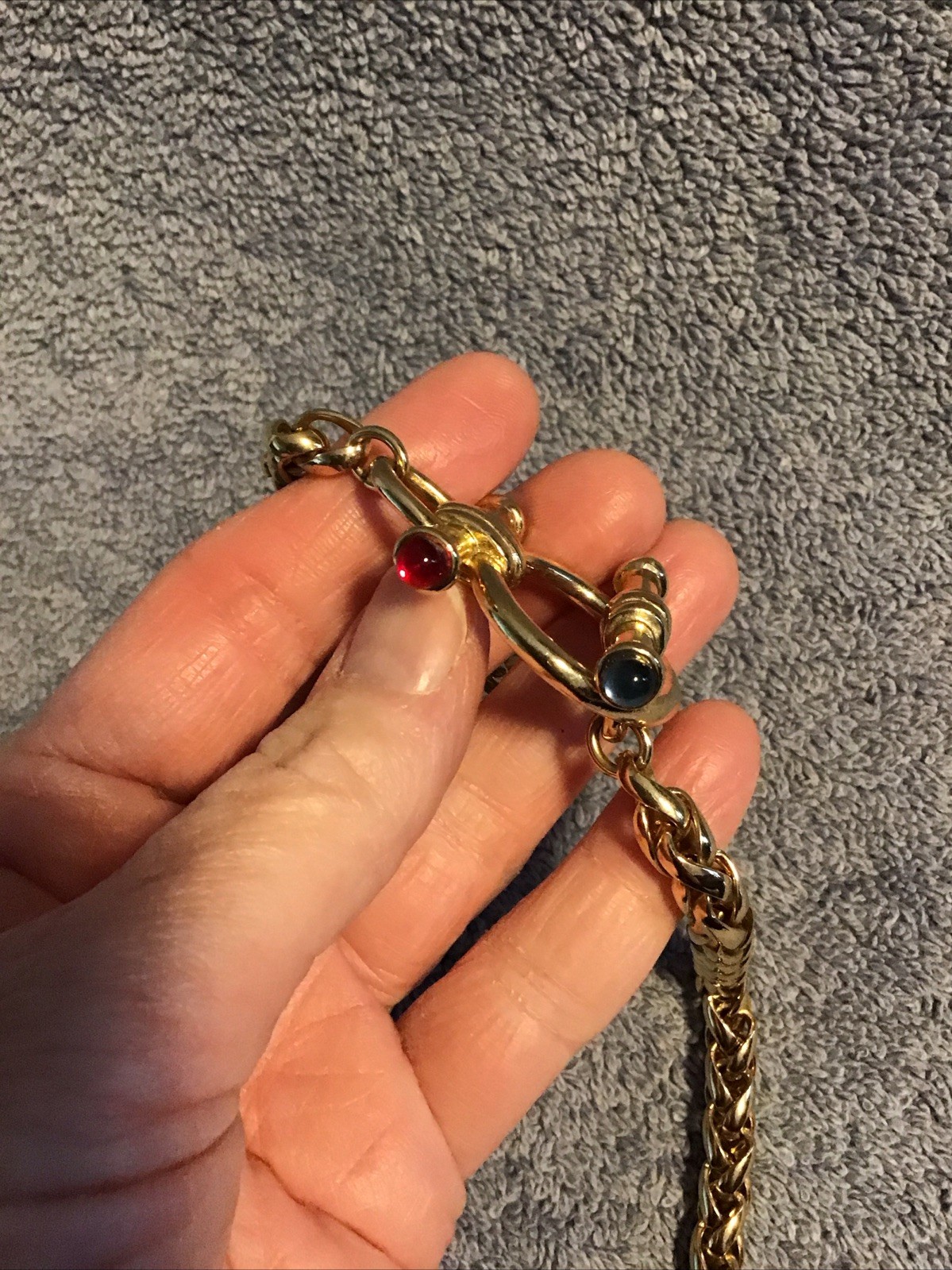 Vtg Gold Tone Toggle Necklace Bridle Red Blue Glass Accent Wheat Chain Lot C