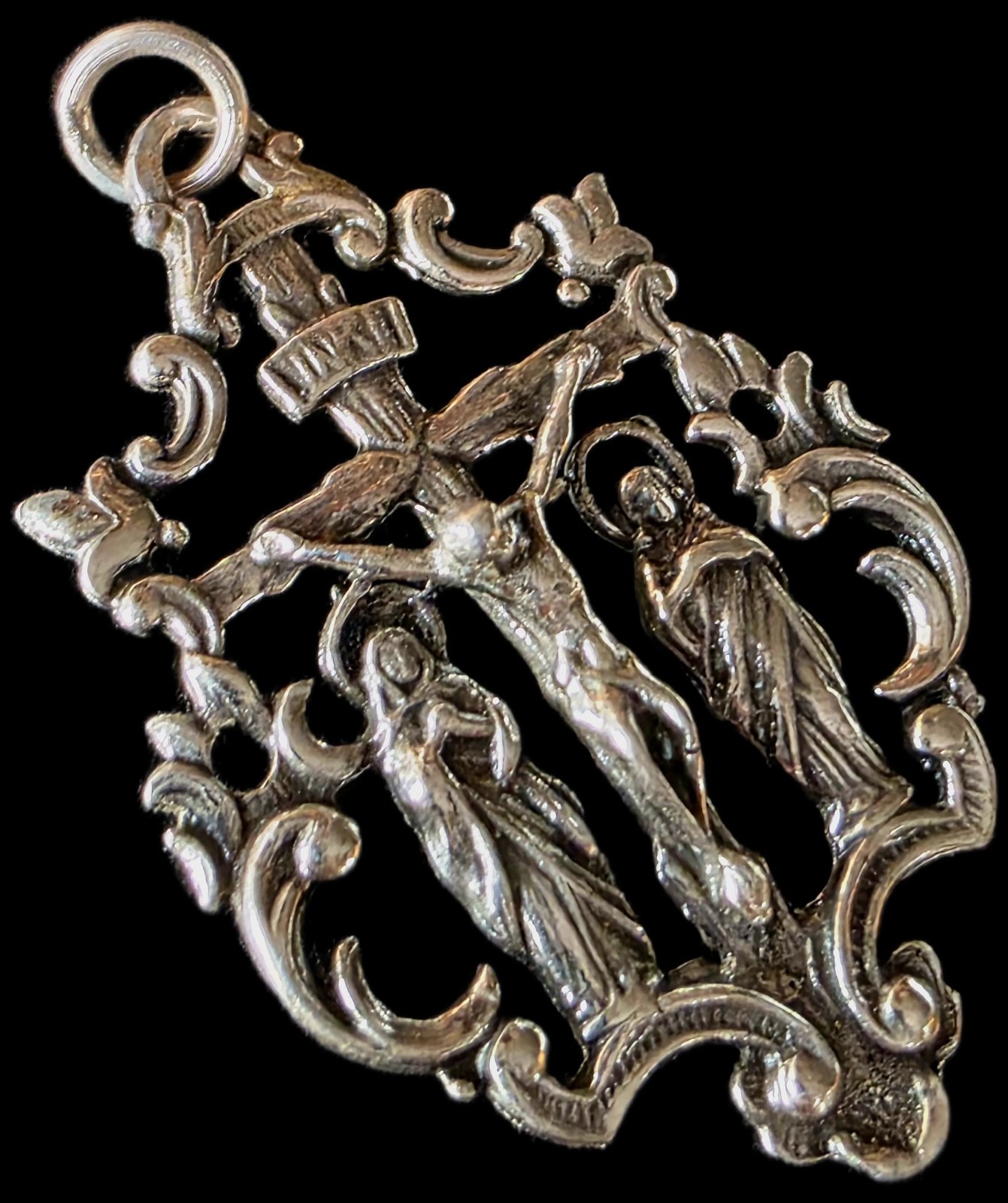 Fine Antique 19Th Century Silver Calvary Virgin Mary Jesus Pendant C 1875