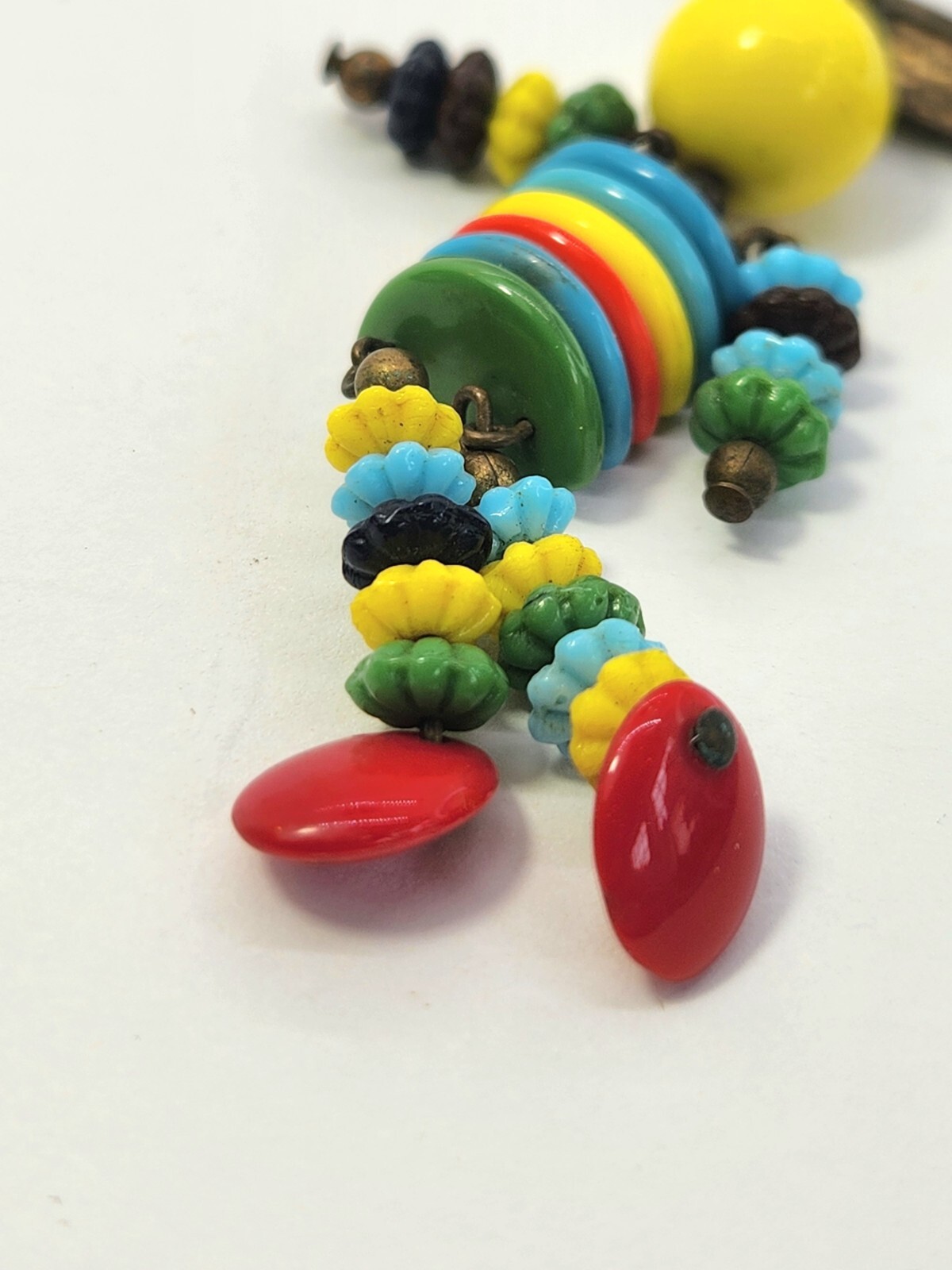 Vtg Brooch Pin Multicolor Glass Bead 3″ Man Person Figural Unsigned Haskell?