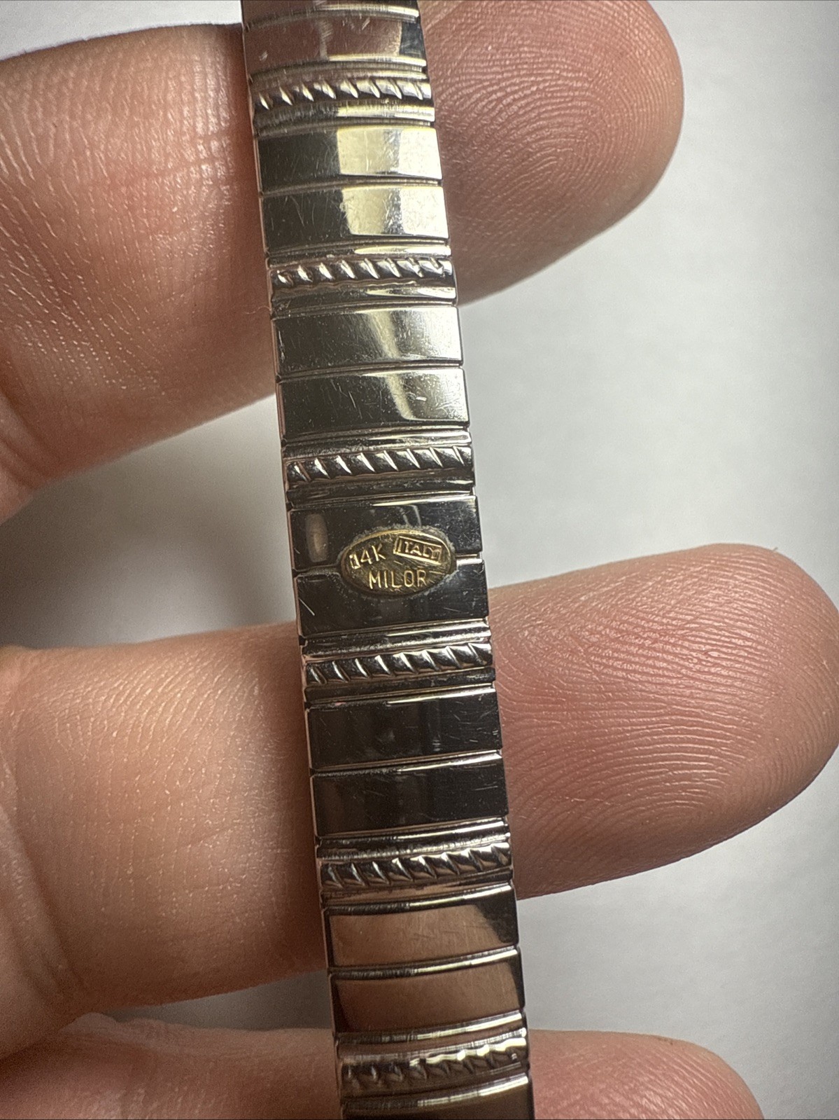 Bracelet MILOR Italy 14k Gold Accents And Stainless Steal Stretch Expanding 9mm