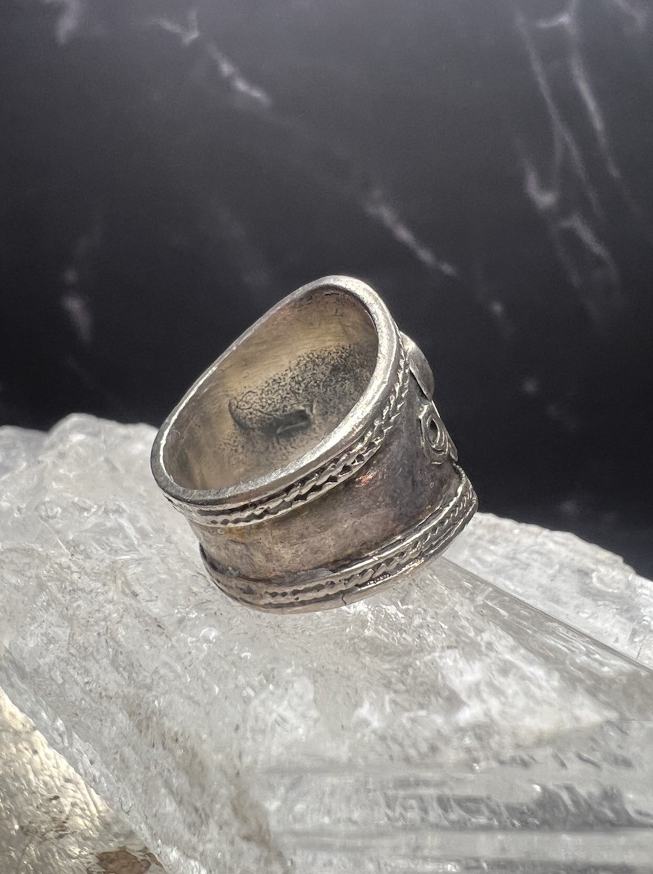 VTG 925 Sterling Silver Tibetan Dorje Yin Yang Wide Band Ring Size 4.25