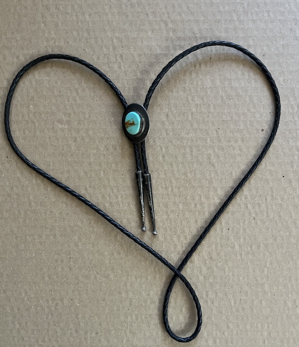 Ben Chavez Natural Turquoise Sterling Silver Bolo Tie Vintage Navajo