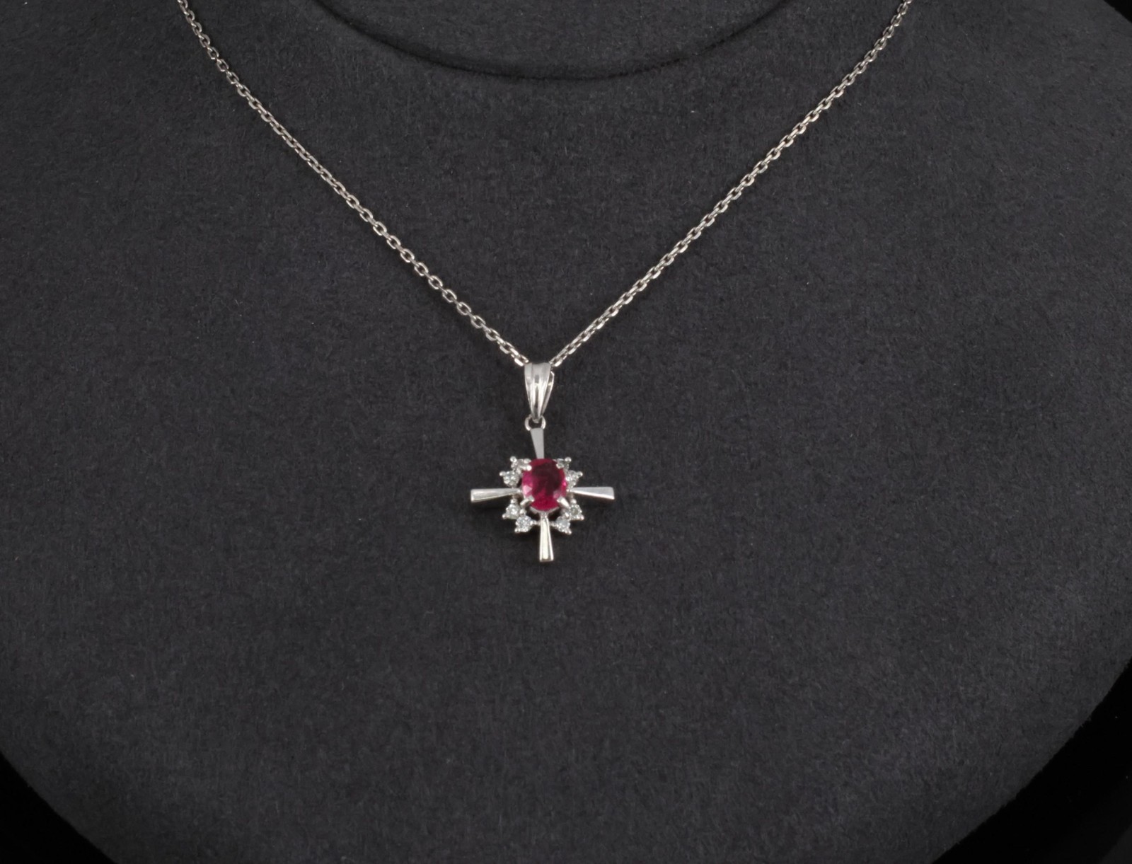 Fine 0.35ct Intense Red Ruby & 0.16ct Diamond Platinum Cross Necklace