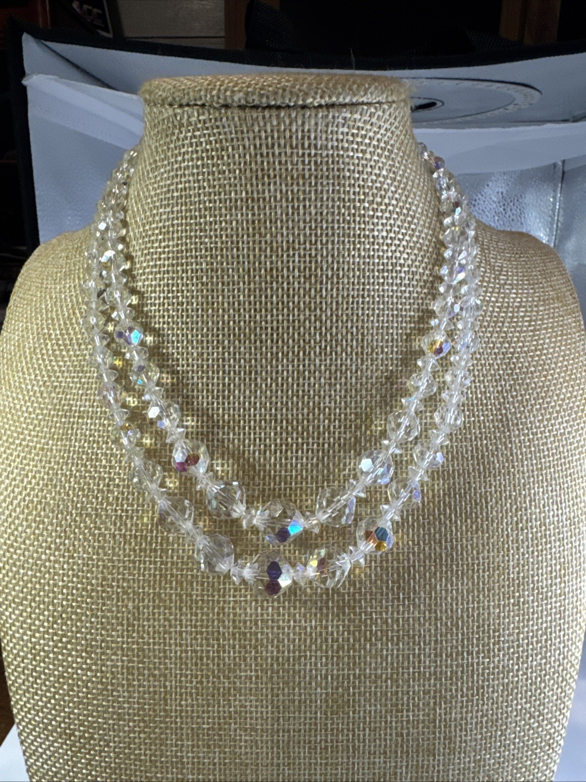 LAGUNA Crystal Faceted Aurora Borealis 2 Strand Necklace 14.5-17.5”