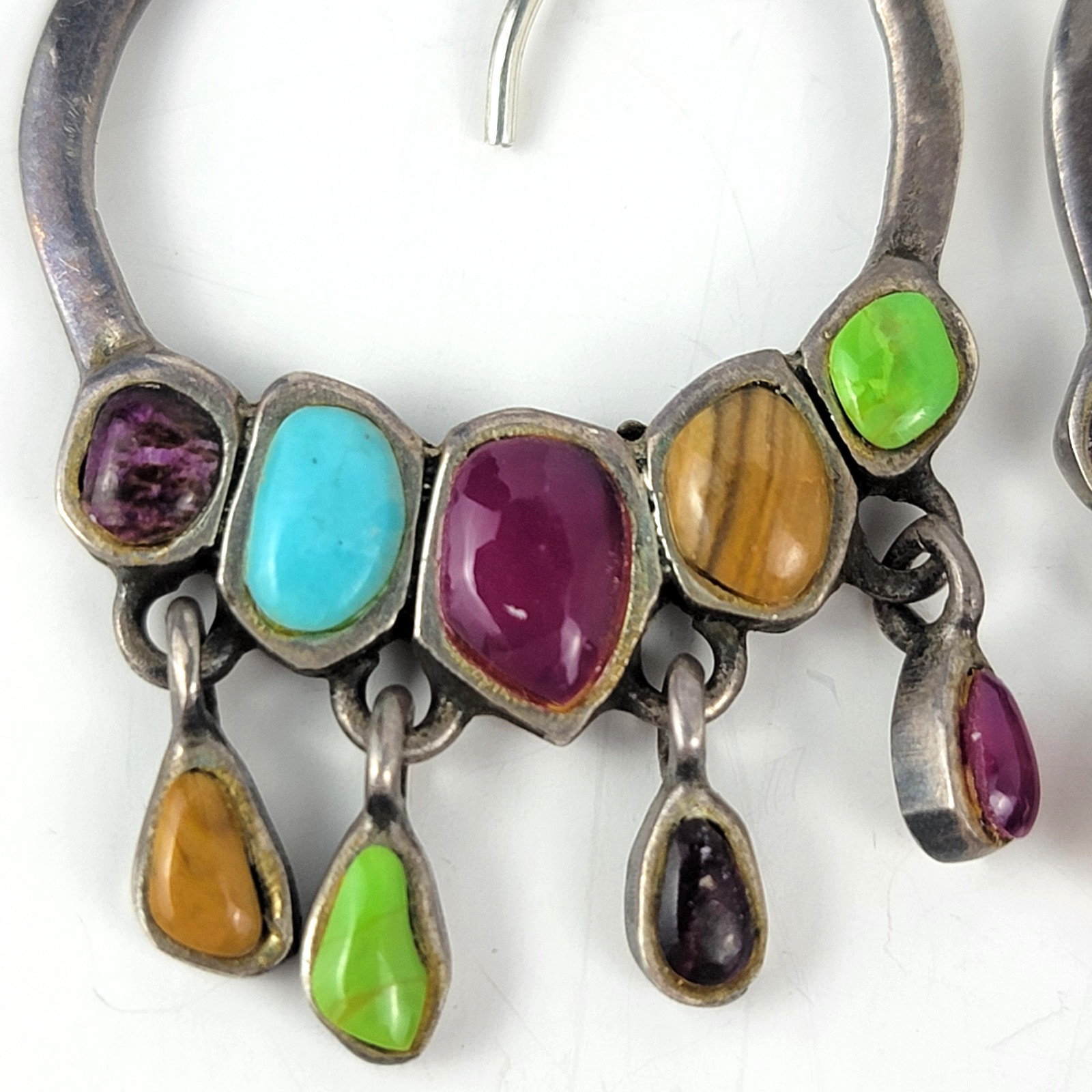 Vintage Barse Sterling Silver Multi Gemstone Earrings Artisan Dangle Turquoise