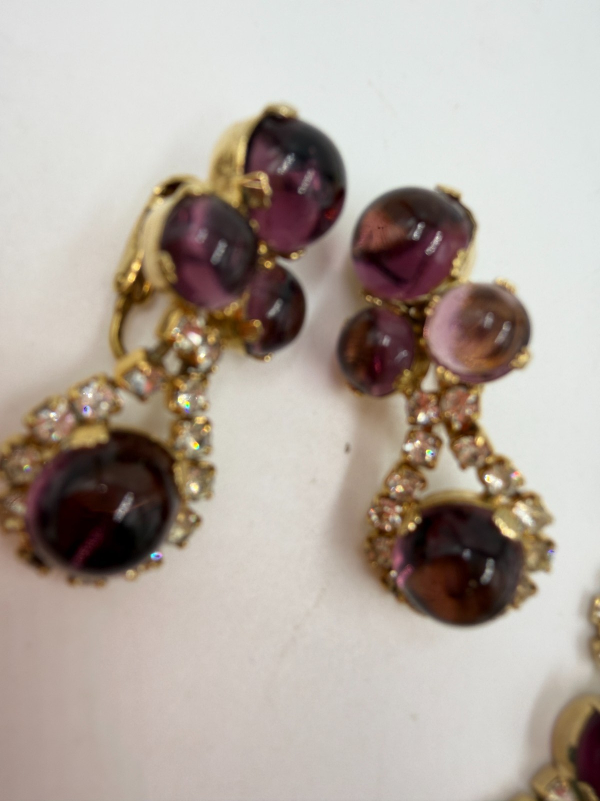Vintage Necklace Purple Glass Cabochon Clip On Earrings Estate Lot Matching PJ