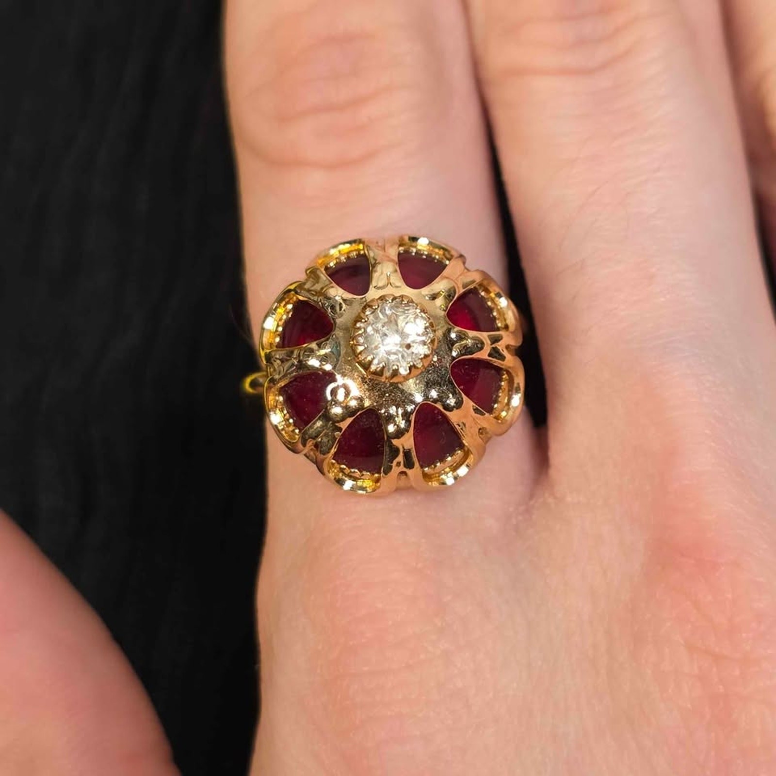 Sarah Coventry Royal Crown Cocktail Ring 70s 1971 Red Gold Tone