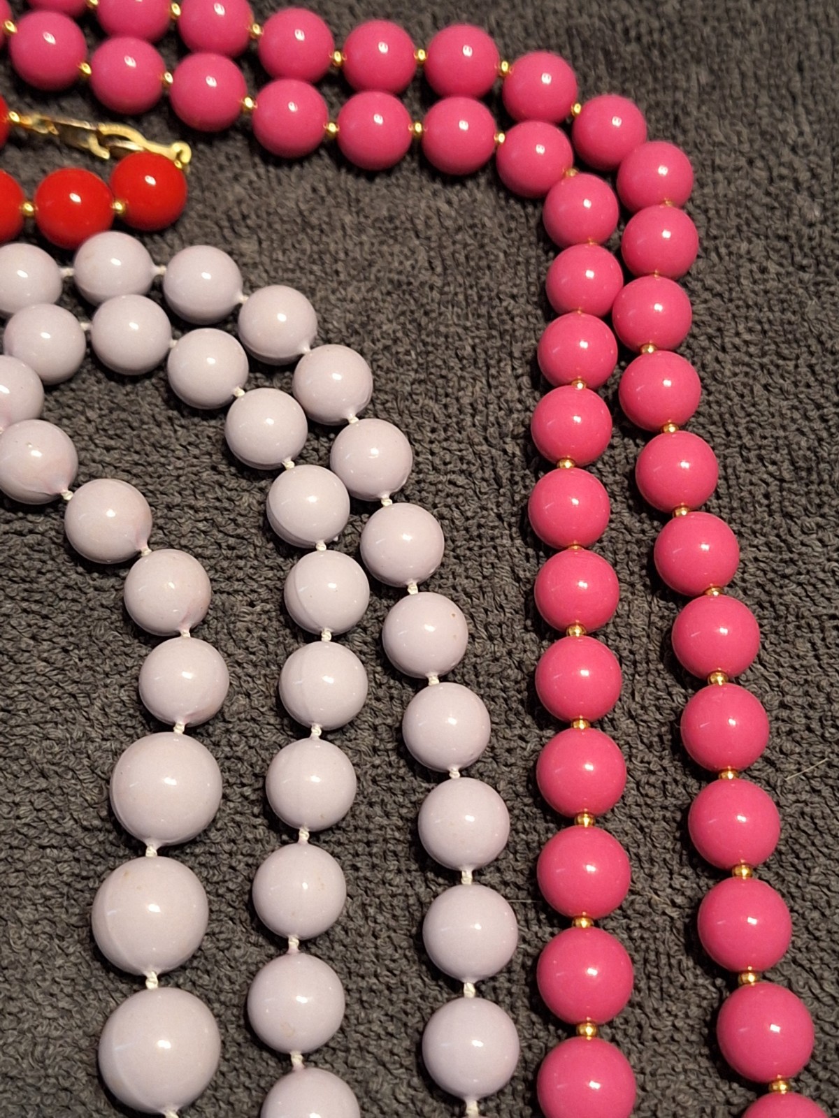 Vintage Lot Of 5 Beaded Costume Necklaces Various Lengths Purple Pink Red