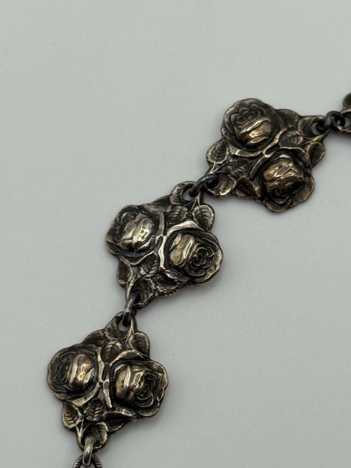 Vintage HVH Sterling Silver Rosary Catholic Saints Rose Panel Link Bracelet