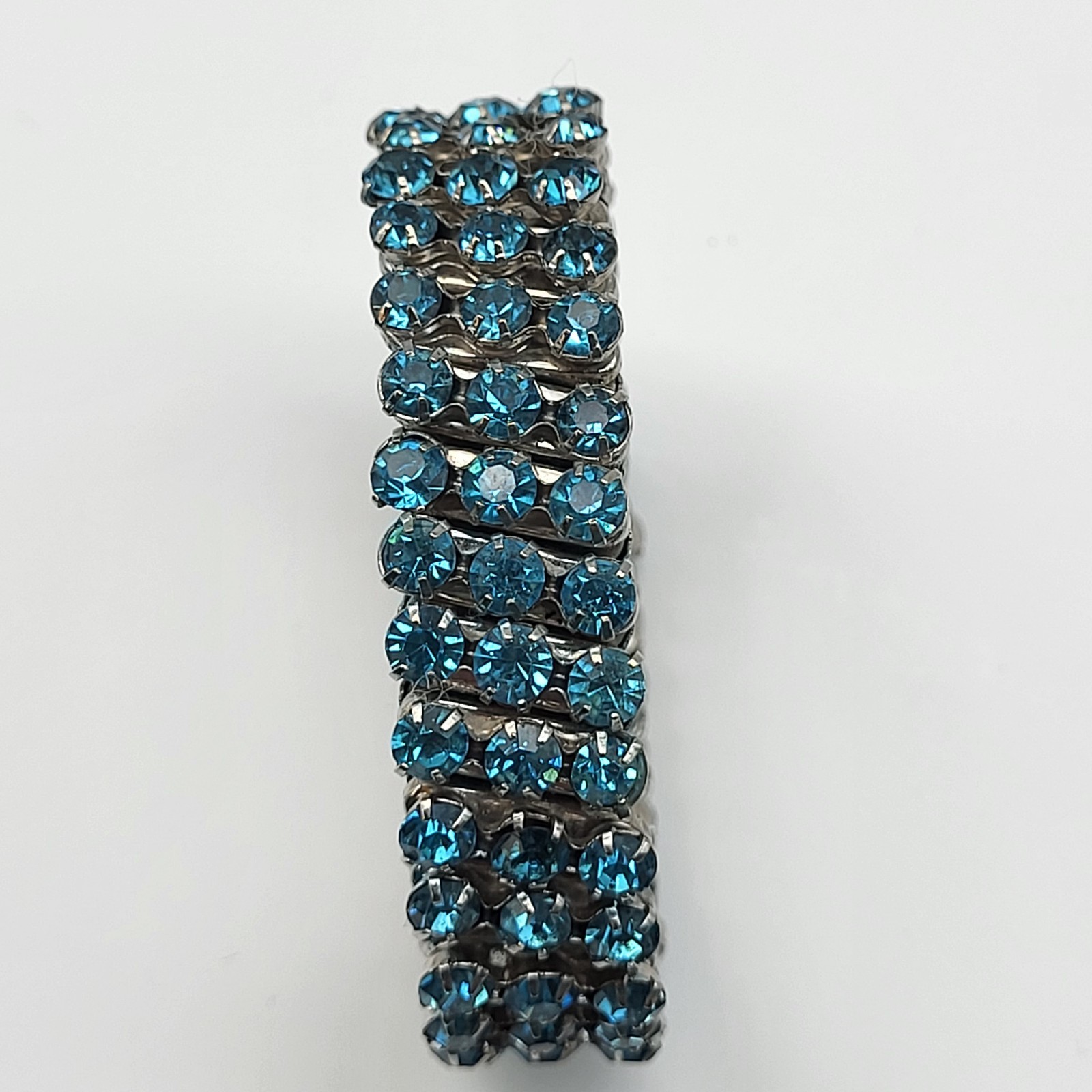 Stunning Vintage Expansion Bracelet Blue rhinestone MCM retro costume jewelry