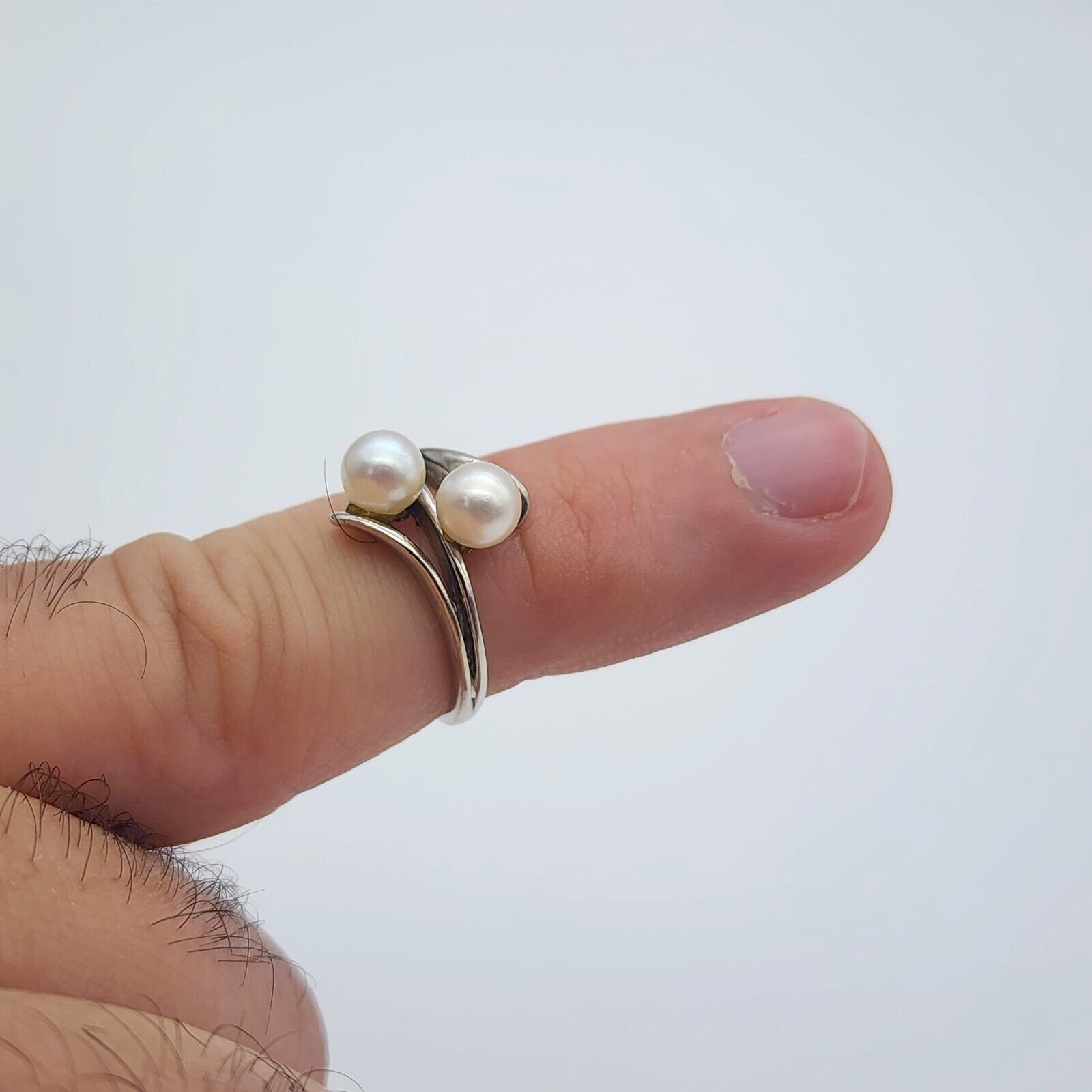 Vintage Skal 14k White Gold – Double 5.3 mm Pearl Ring – Size 4 1/8