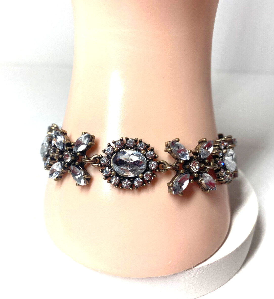 Vintage Inspired Antiqued Gold Tone Crystal Bracelet X And O’s AC Hangtag