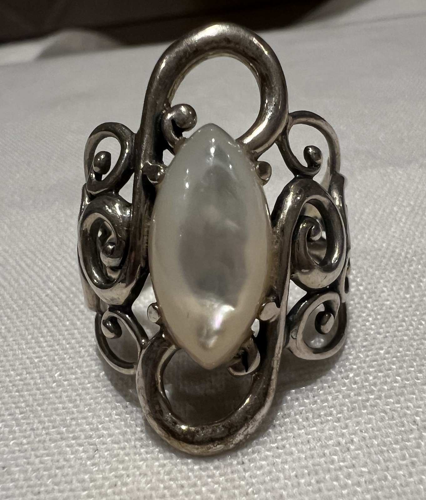 Vintage 925 Carolyn Pollack Mother of Pearl Open Works Ring Size 9.25