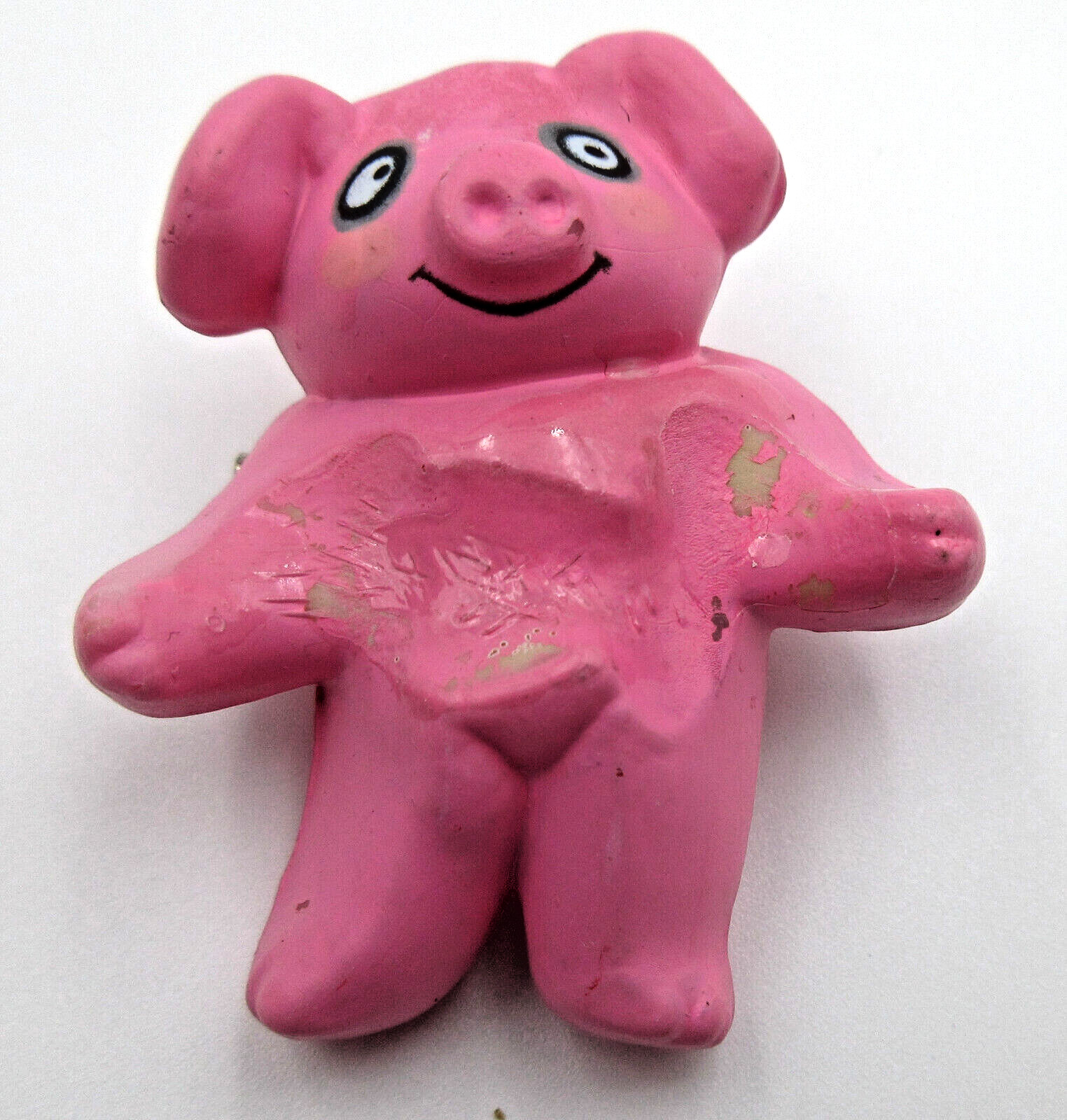 VTG SIGNED FUN WORLD 1984 pink PIG CRAFT Brooch silver tone pin A LOT OF WEAR