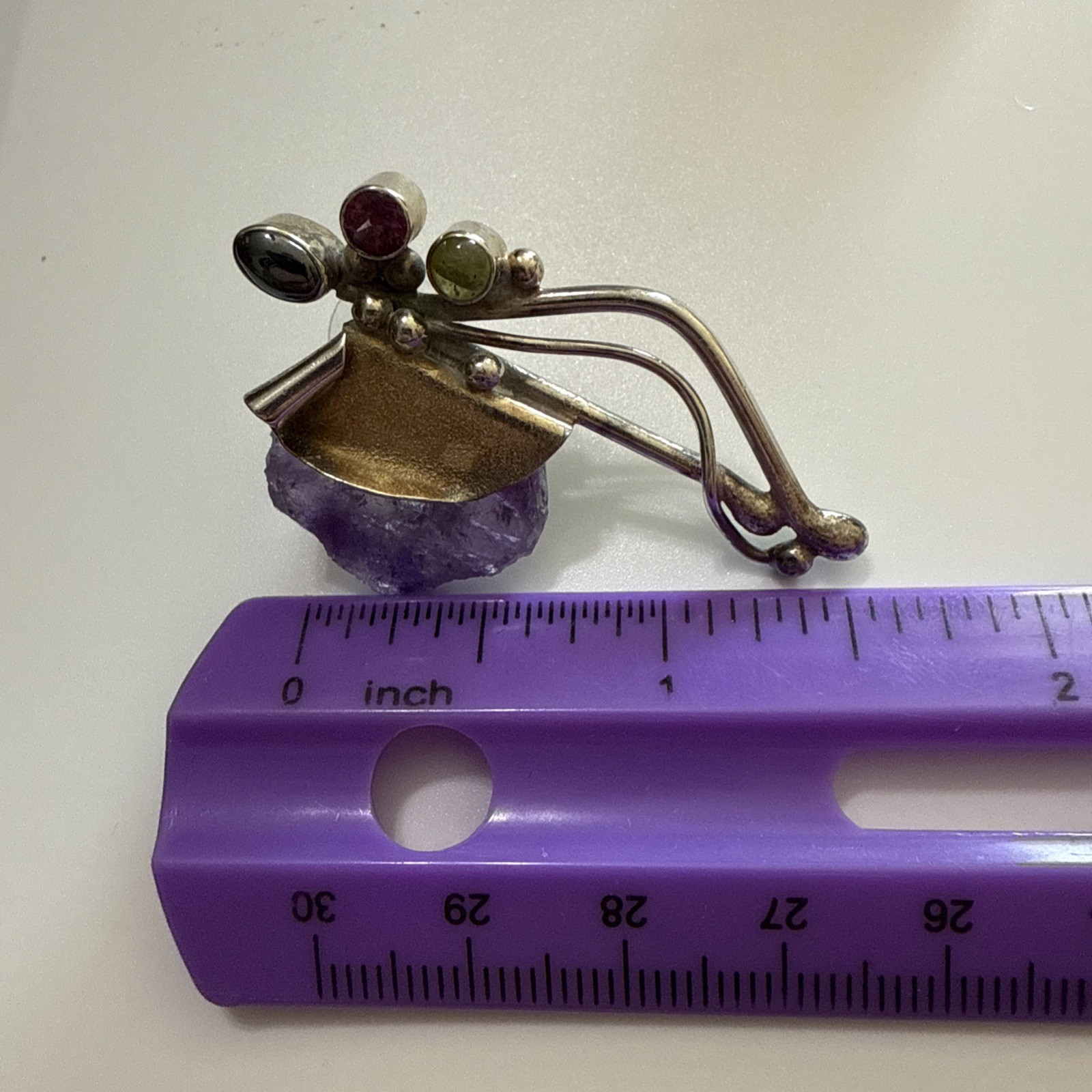 Vintage Artisan Amethyst Geode Sterling Silver Pierced Earrings