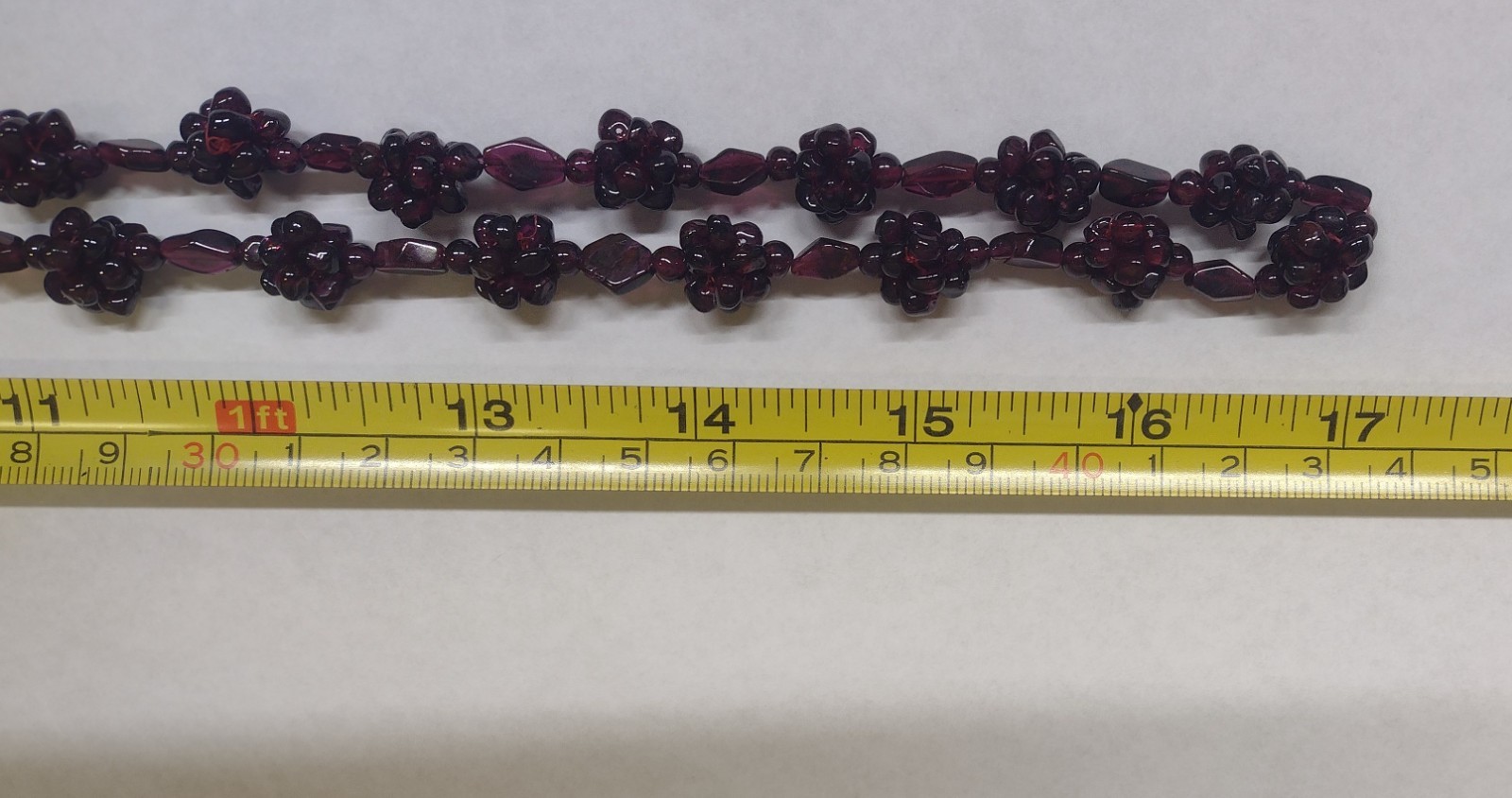 Vintage Bohemian Garnet Necklace With Repeating Floral Cluster Design