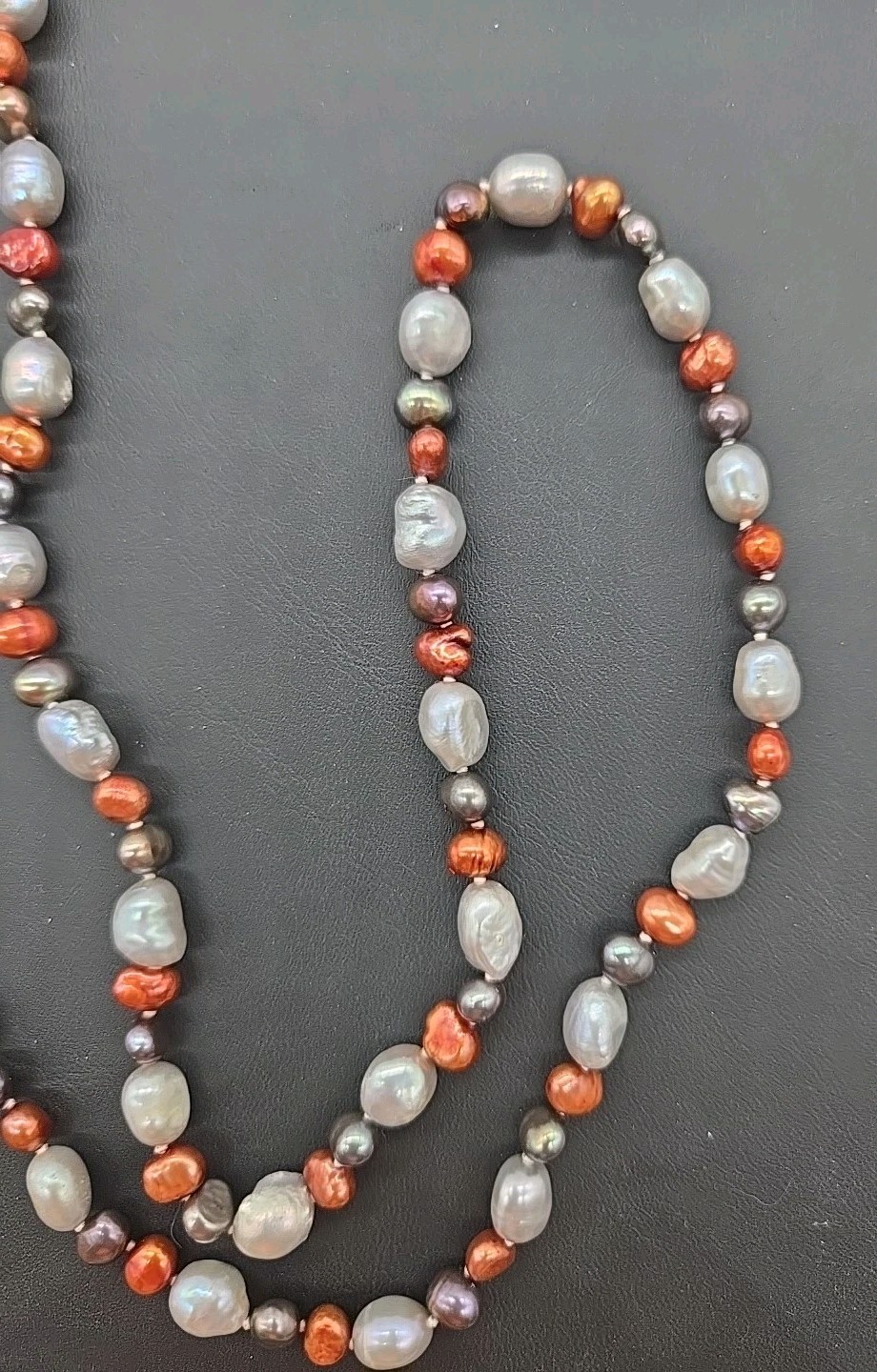Vintage Multi Color Baroque Pearl Iridescent Shiny Statement Necklace Long 28”