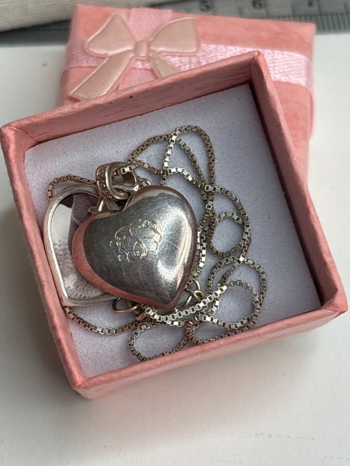 Vintage Sterling Silver Locket & Chain | Monogrammed | Original Photo | 6.45 g