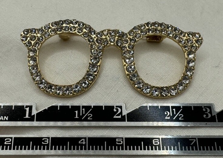 Gold Tone Eye Glasses Loads Of Sparkling Clear Rhinestones Brooch Pin