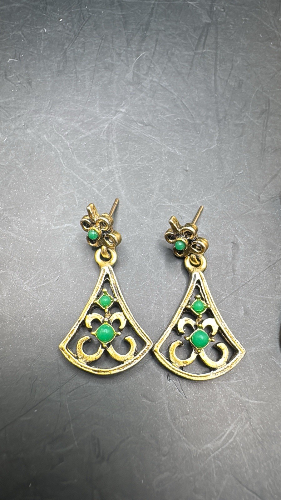 Vintage Victorian Style Drop Gold Tone Filigree Post Earring Lot Of 2
