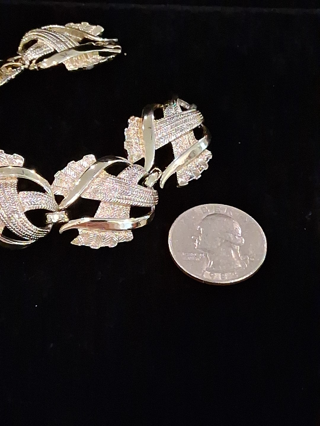 Coro Bracelet: Textured Goldtoned Draped Ribbon Swirl Design,Vintage, 7.5in