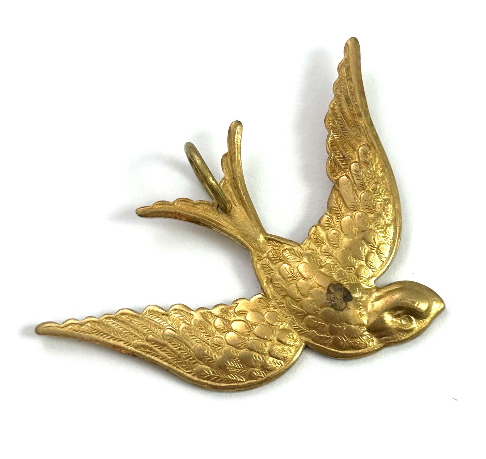 Vintage Charm Necklace Pendant Flying Bird Brass Jewelry – Tarnished As Is