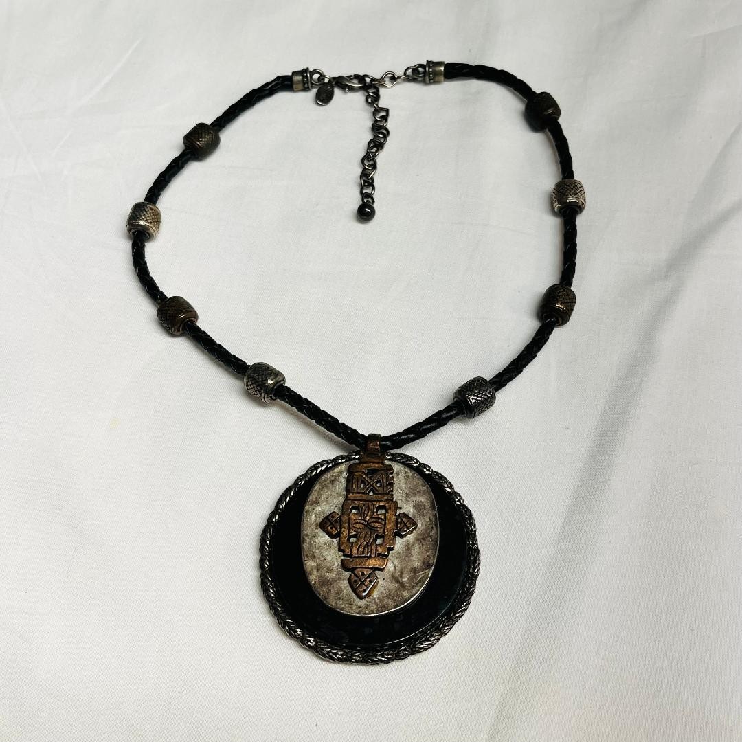 VTG Chico’s 16″ Adjustable Choker Copper & Pewter Cross Brass Lobster Claw Clasp