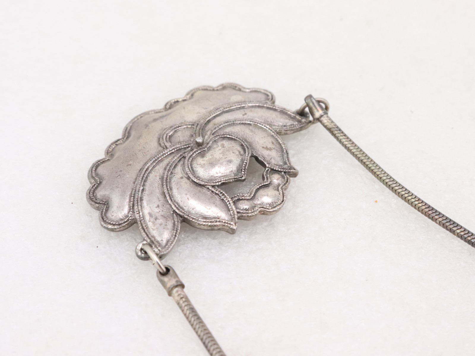 20″ Vintage Alva Museum Replicas Lotus Flower Necklace Antique Silver Tone