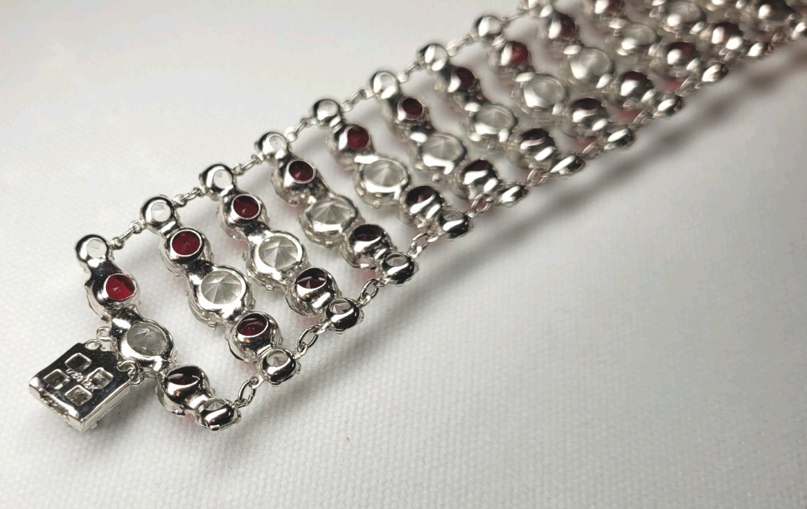 Elegant 7.5″ Estate Garnet & White Sapphire Color Bracelet 1/20 12k Gold 36.85gr