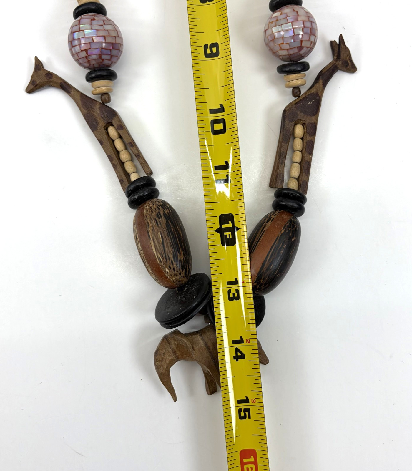 Vintage 1980s Wooden Safari Statement Necklace Boho Folk Art Whimsy Cottagecore