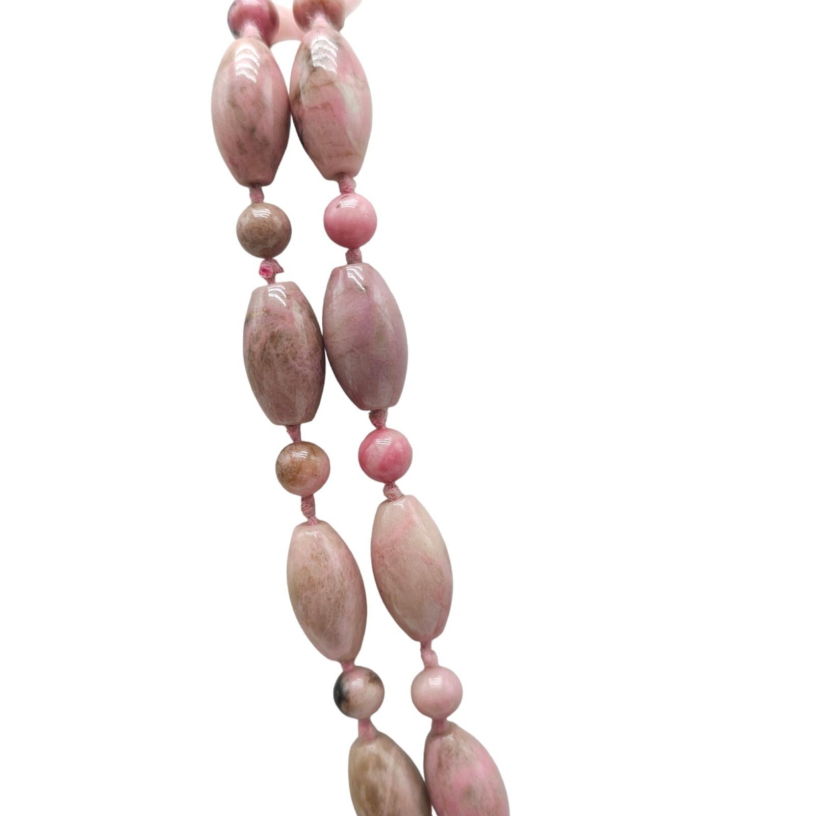 Pink Rhodochrosite Gemstone Hand Knotted Necklace Vintage No Clasp