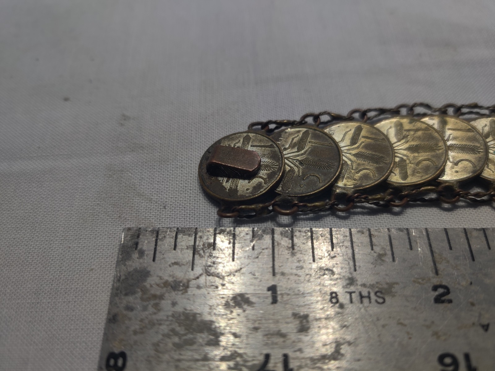 Bracelet, 1956 Mexican 1 Centavo coin is Hand crafted from brass Coins