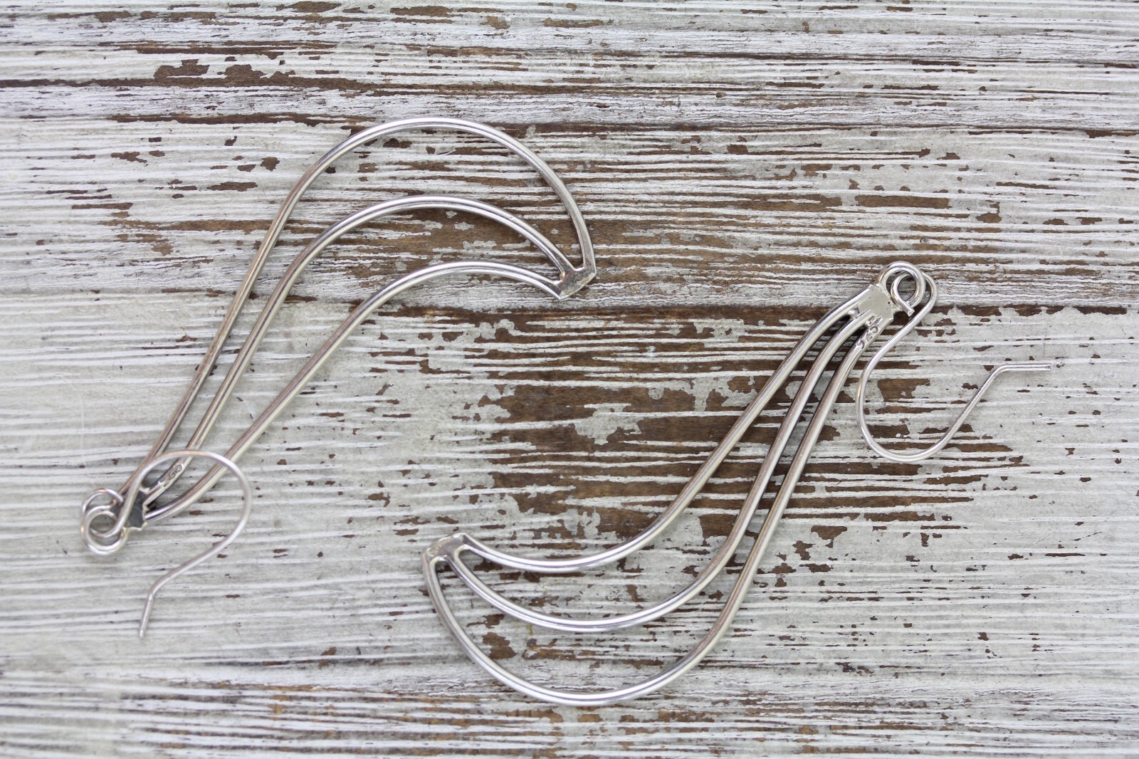 VINTAGE LONG DANGLE DROP WIRE STERLING SILVER EARRINGS 925 PRETTY DESIGN CLASSIC