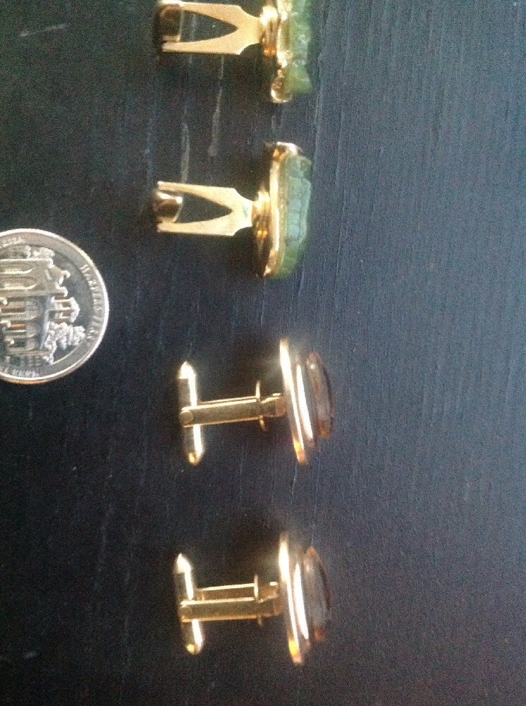 Set Of 2 Pairs Of Roman Legions Gold Cufflinks (jade And Tiger’s Eye)