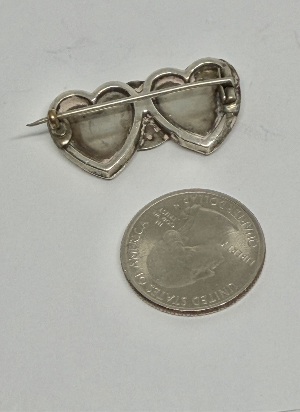 Antique Victorian Queen’s Jubilee Double Hearts & Victorian Bust Sterling Brooch