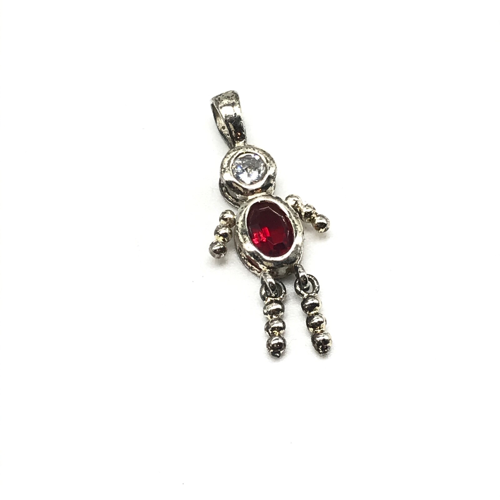 925 Sterling Silver Red CZ July Birthstone Stick Person Vintage Pendant