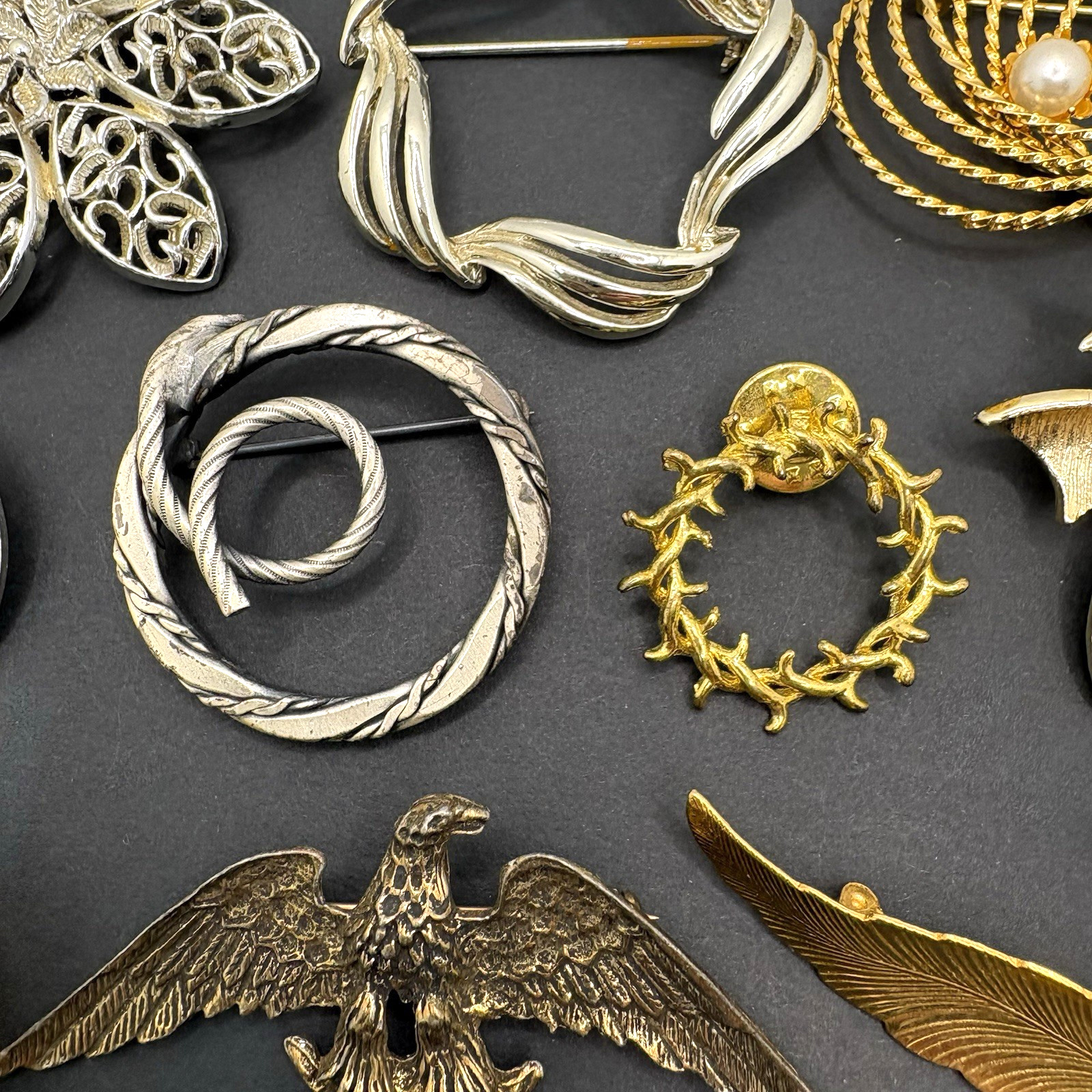 Vintage Lot of 11 Brooches Coro Unbranded Gold & Silver Tone Faux Pearl