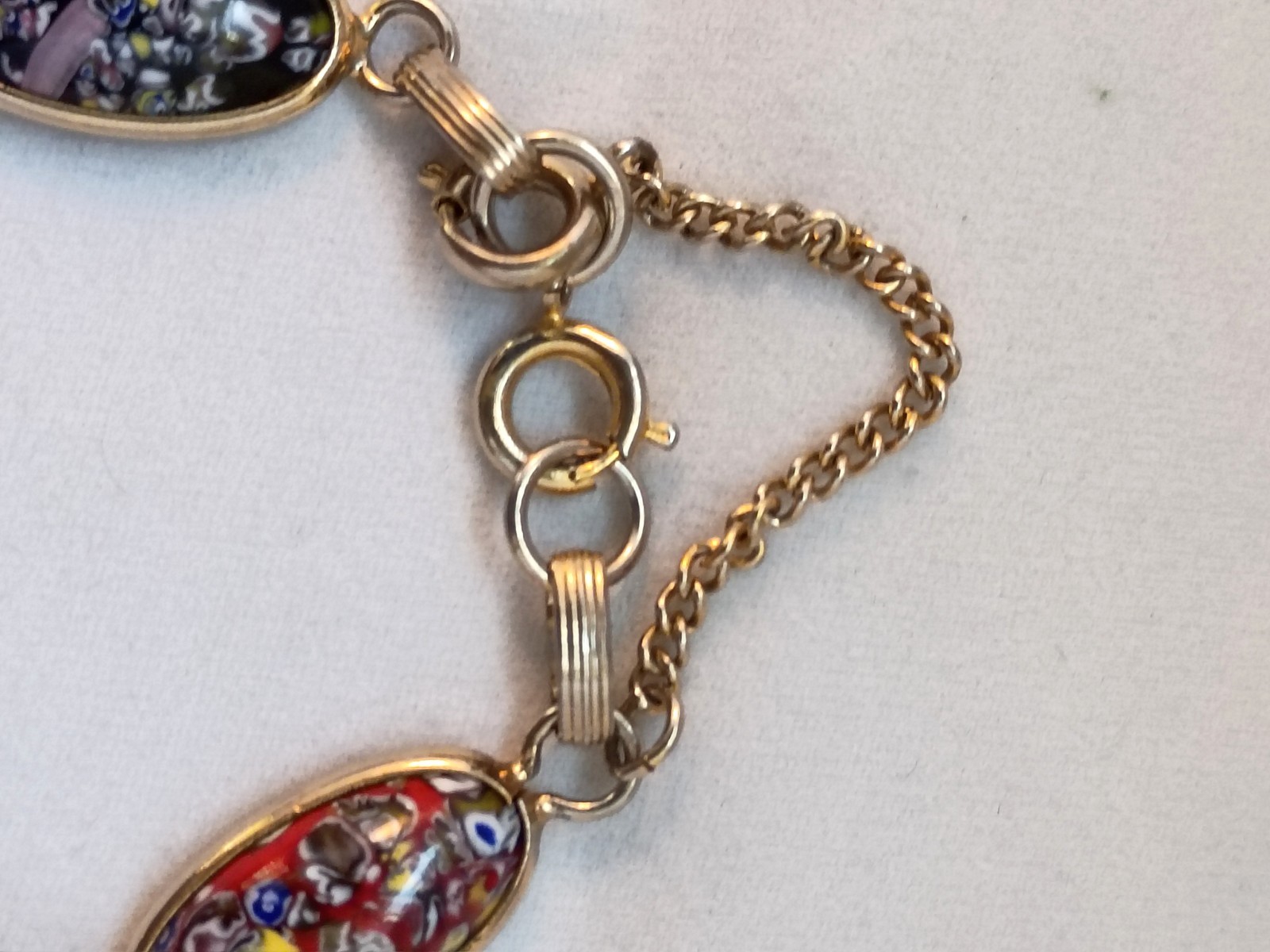 Vintage multi color enamel cabochon bracelet with lobster clasp safety chain