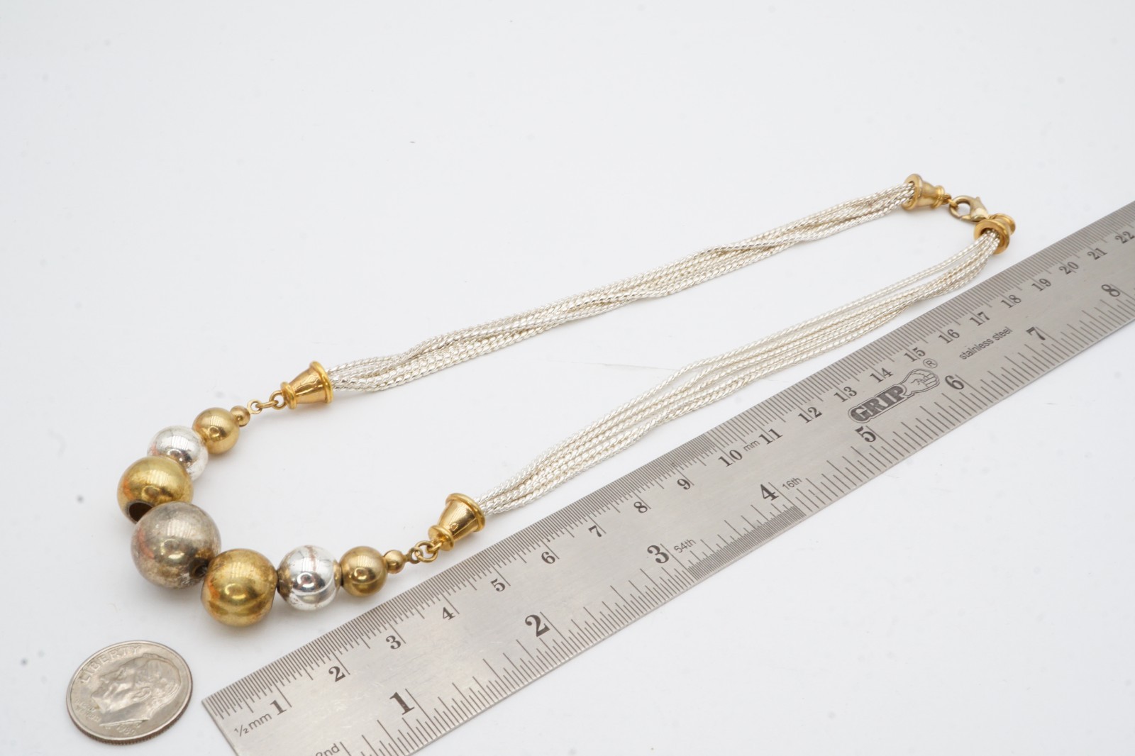 Vintage Necklace Silver Gold Tone Ball 16.5″