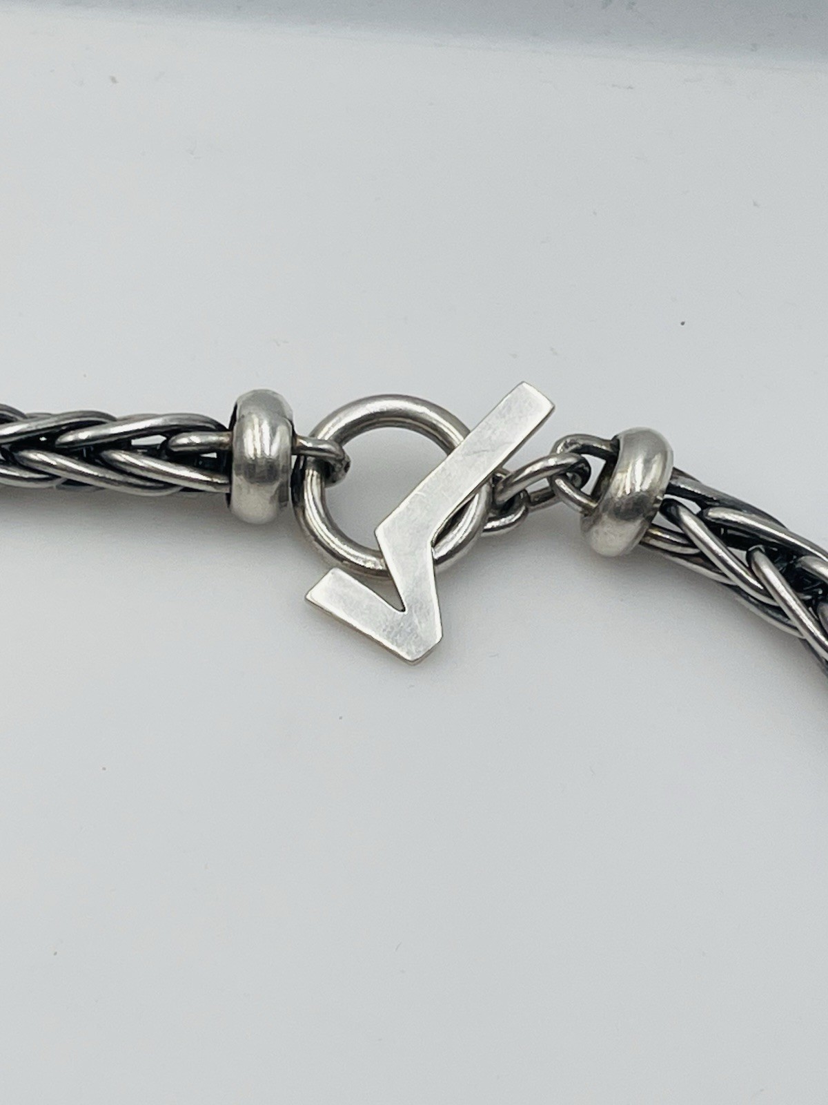 Versani Vintage Sterling Silver Spiga Wheat Chain Toggle Necklace 20″