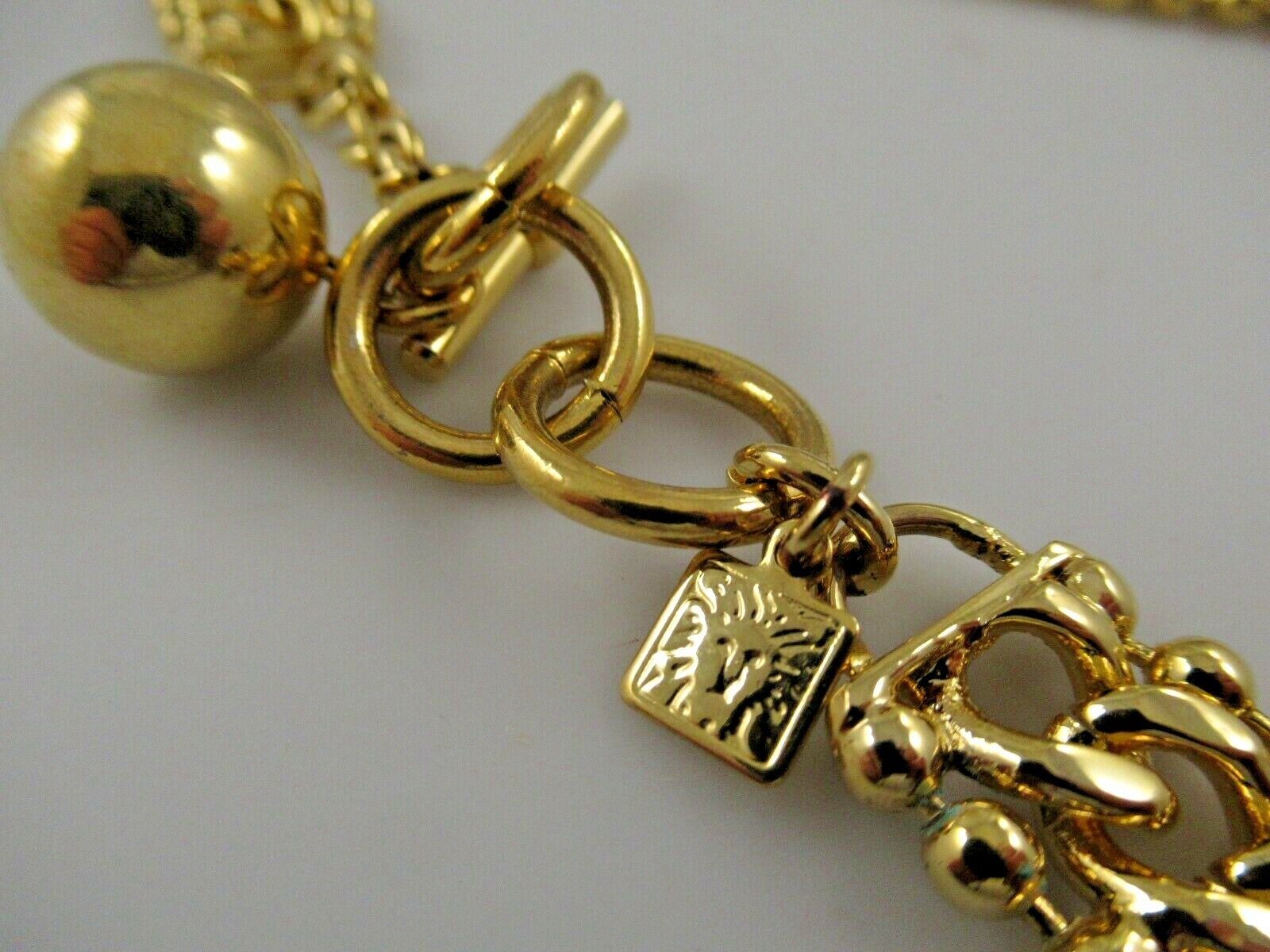 Anne Klein Bright Gold Tone Curb Ball Chain Toggle Necklace 20-1/4″