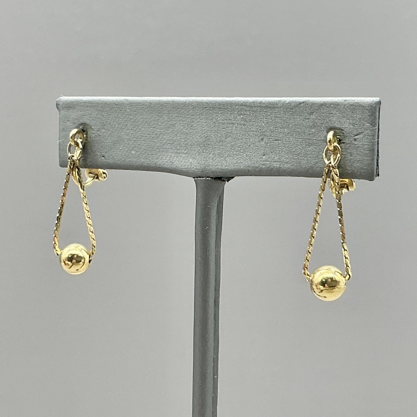 Vintage Napier Earrings Gold Tone Chain Dangle Clip On Round Ball Drop Jewelry