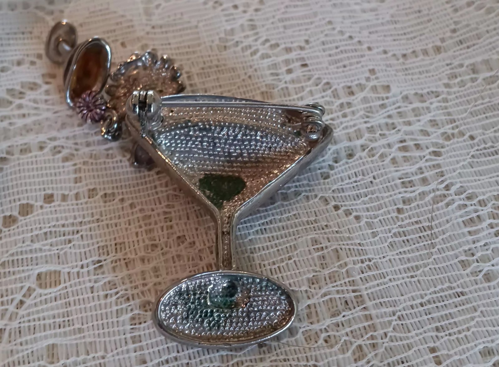 Vintage Martini Glass Brooch Spectacular About 1″