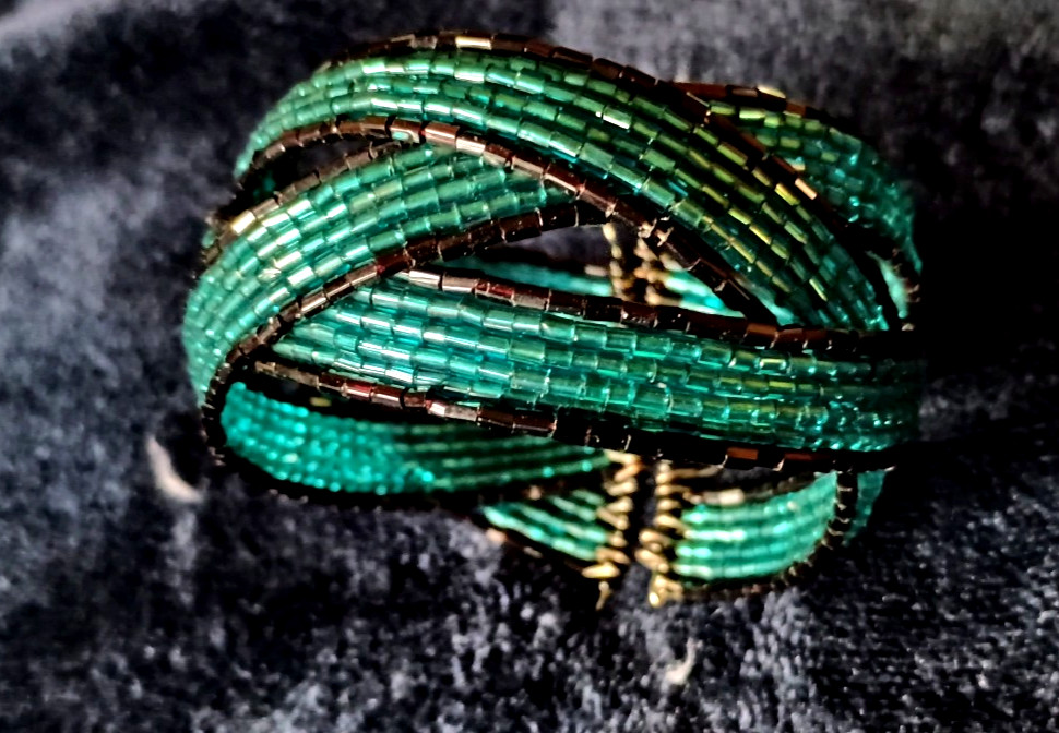 3 Different GREEN Glass bracelets 1960s-70s